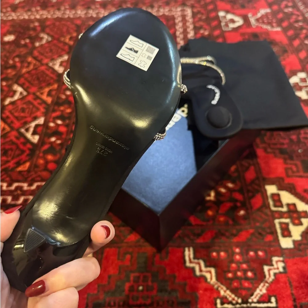 Alexander Wang Black Heeled Sandals with Silver Crystal Straps